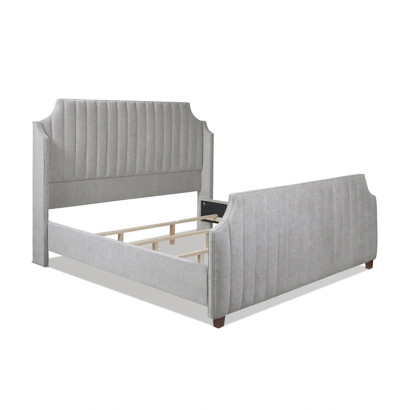King Panel Bed Frame with Channel Tufted Winged Headboard – 900 lb Capacity, 2 Colors