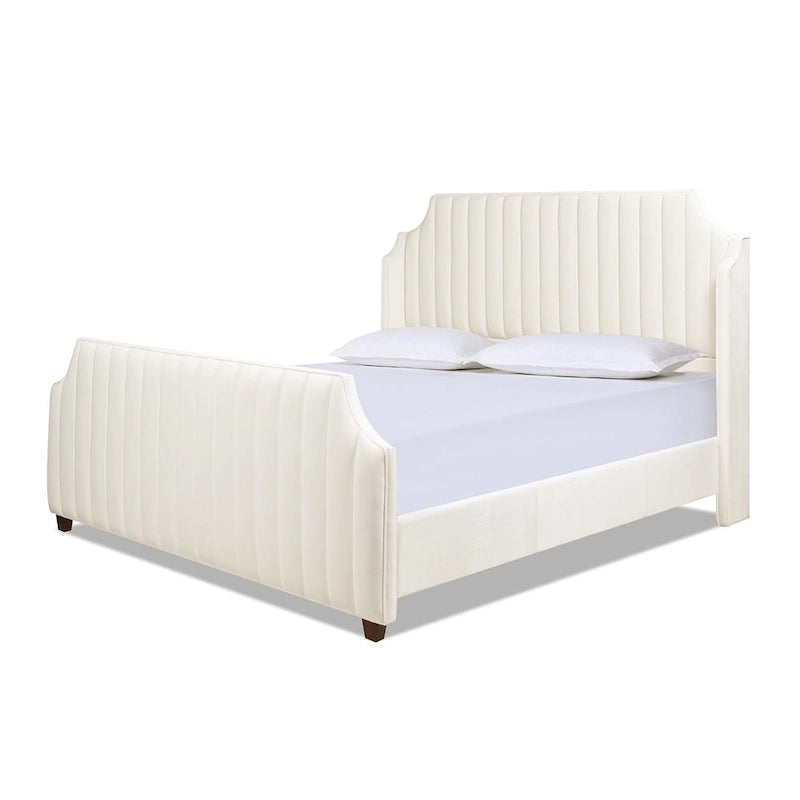 King Panel Bed Frame with Channel Tufted Winged Headboard – 900 lb Capacity, 2 Colors