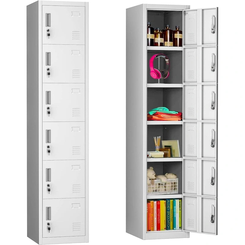 6-Door Metal Locker Storage Cabinet – Multi-Tier, Lockable, for Home Office, School & Gym