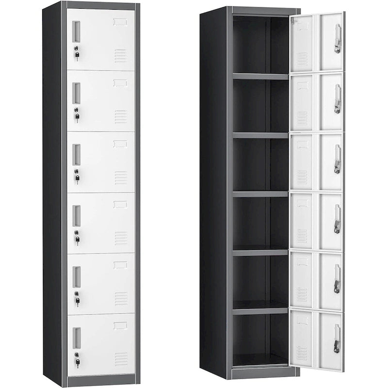 6-Door Metal Locker Storage Cabinet – Multi-Tier, Lockable, for Home Office, School & Gym