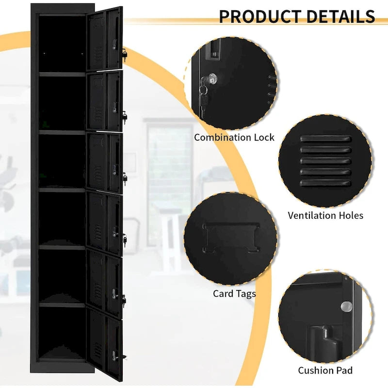 6-Door Metal Locker Storage Cabinet – Multi-Tier, Lockable, for Home Office, School & Gym