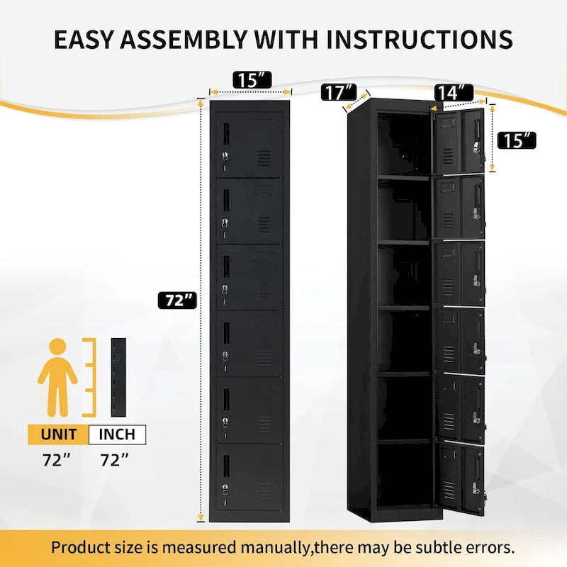 6-Door Metal Locker Storage Cabinet – Multi-Tier, Lockable, for Home Office, School & Gym