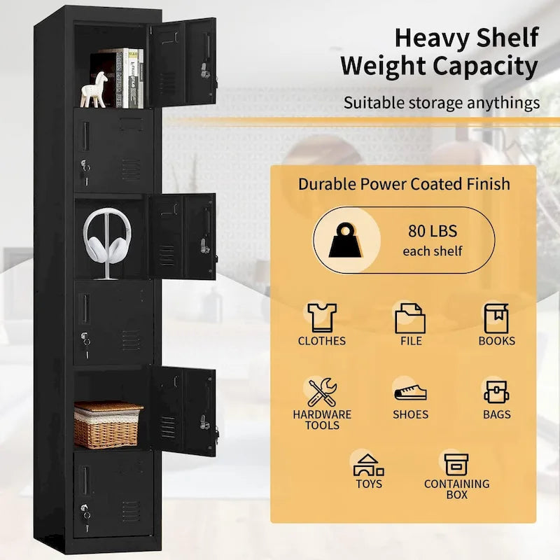 6-Door Metal Locker Storage Cabinet – Multi-Tier, Lockable, for Home Office, School & Gym