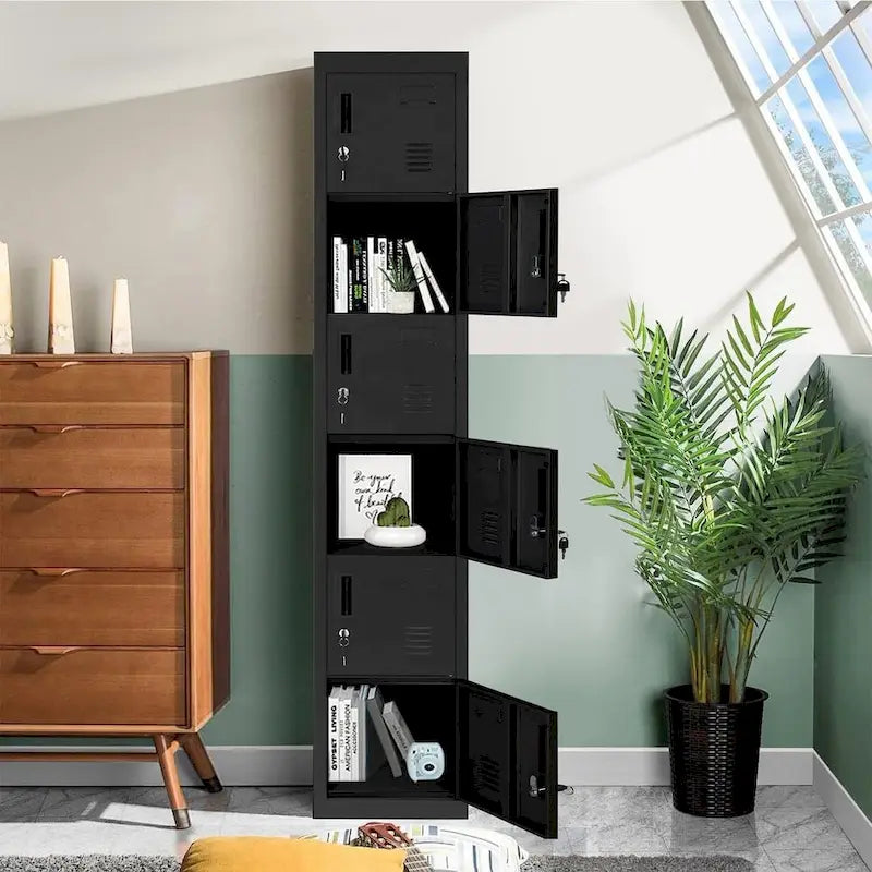 6-Door Metal Locker Storage Cabinet – Multi-Tier, Lockable, for Home Office, School & Gym