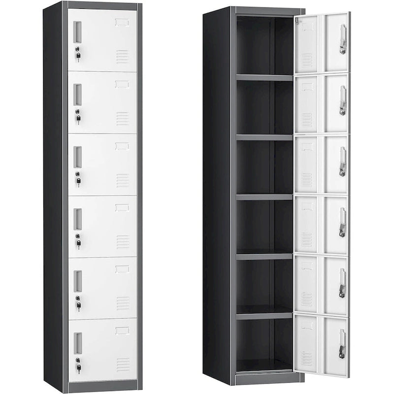 6-Door Metal Locker Storage Cabinet – Multi-Tier, Lockable, for Home Office, School & Gym