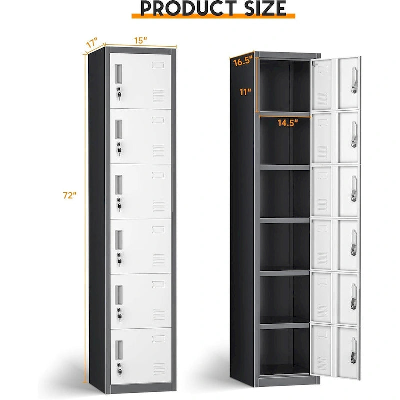 6-Door Metal Locker Storage Cabinet – Multi-Tier, Lockable, for Home Office, School & Gym