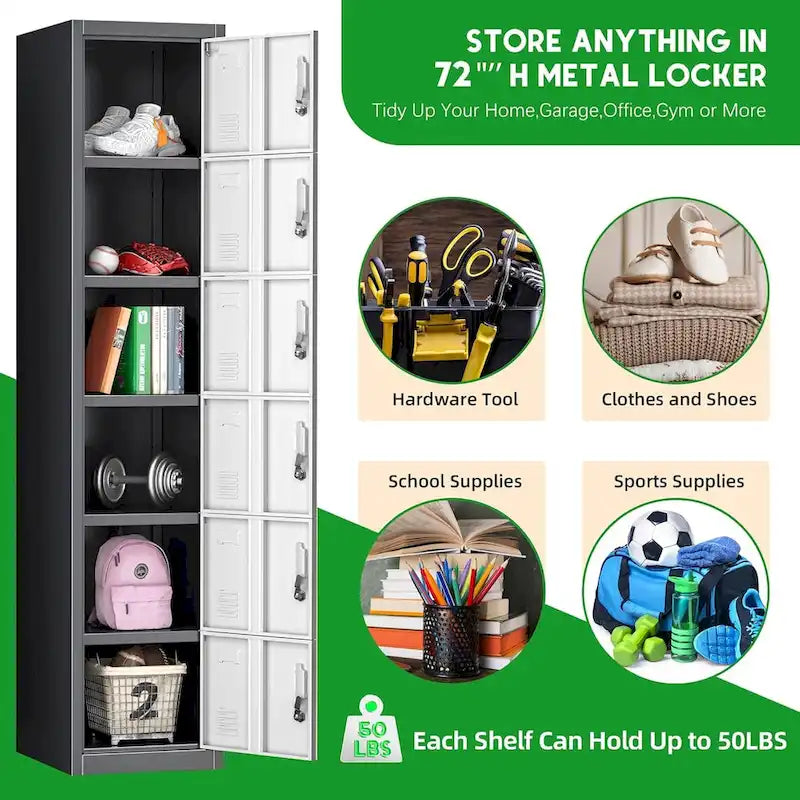 6-Door Metal Locker Storage Cabinet – Multi-Tier, Lockable, for Home Office, School & Gym