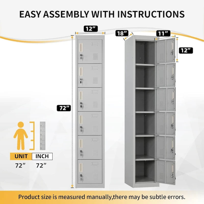 6-Door Metal Locker Storage Cabinet – Multi-Tier, Lockable, for Home Office, School & Gym