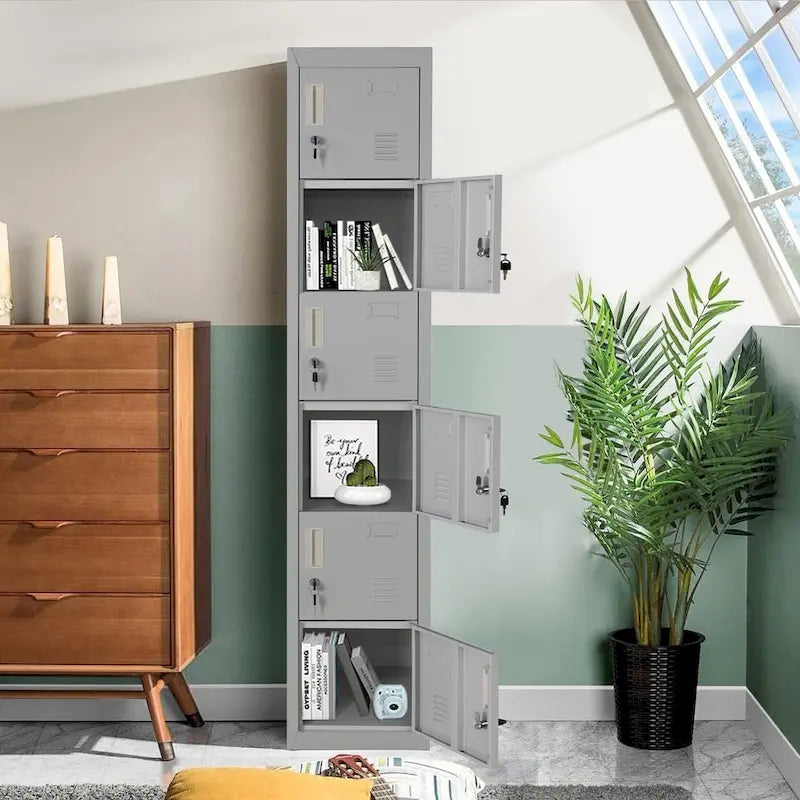 6-Door Metal Locker Storage Cabinet – Multi-Tier, Lockable, for Home Office, School & Gym