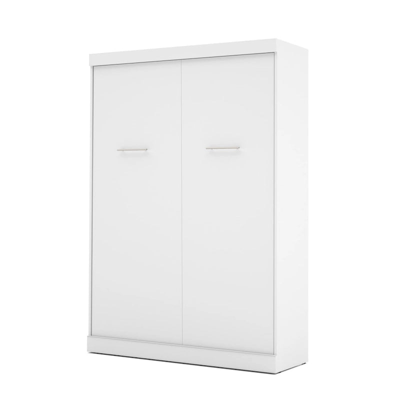 Full Size Murphy Wall Bed with Storage Cabinet – White, Space-Saving Guest Room Solution