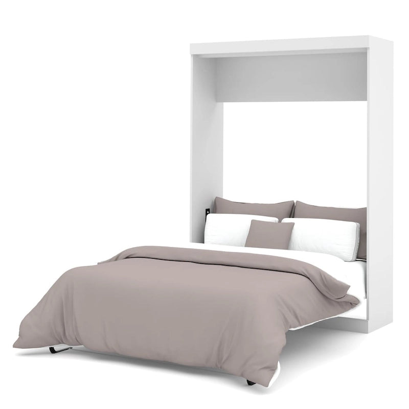 Full Size Murphy Wall Bed with Storage Cabinet – White, Space-Saving Guest Room Solution