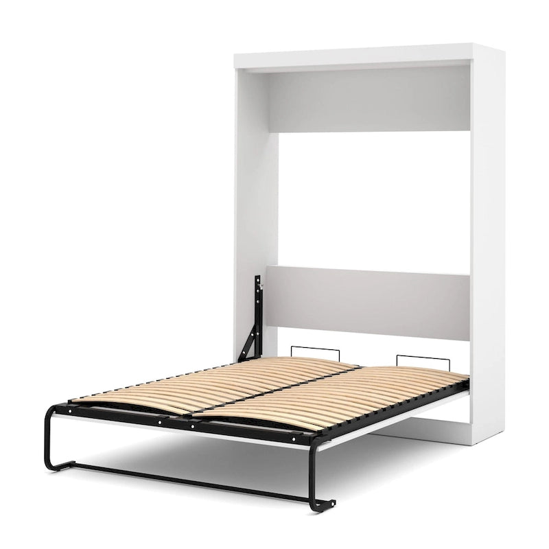 Full Size Murphy Wall Bed with Storage Cabinet – White, Space-Saving Guest Room Solution