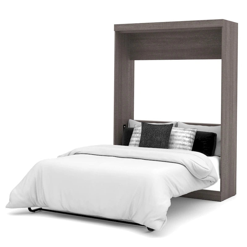 Full Size Murphy Wall Bed with Storage Cabinet – White, Space-Saving Guest Room Solution