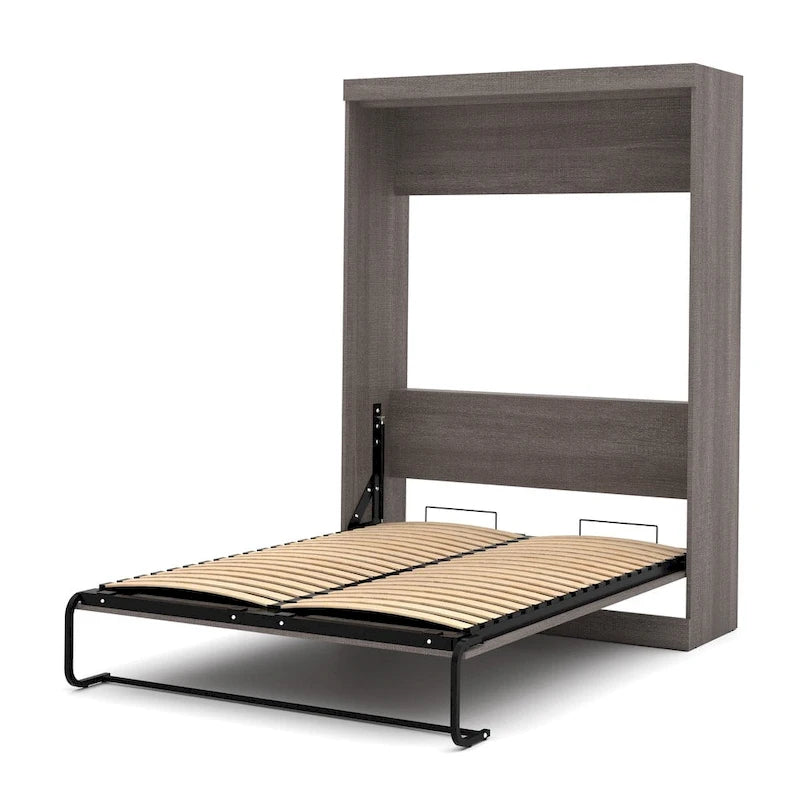 Full Size Murphy Wall Bed with Storage Cabinet – White, Space-Saving Guest Room Solution