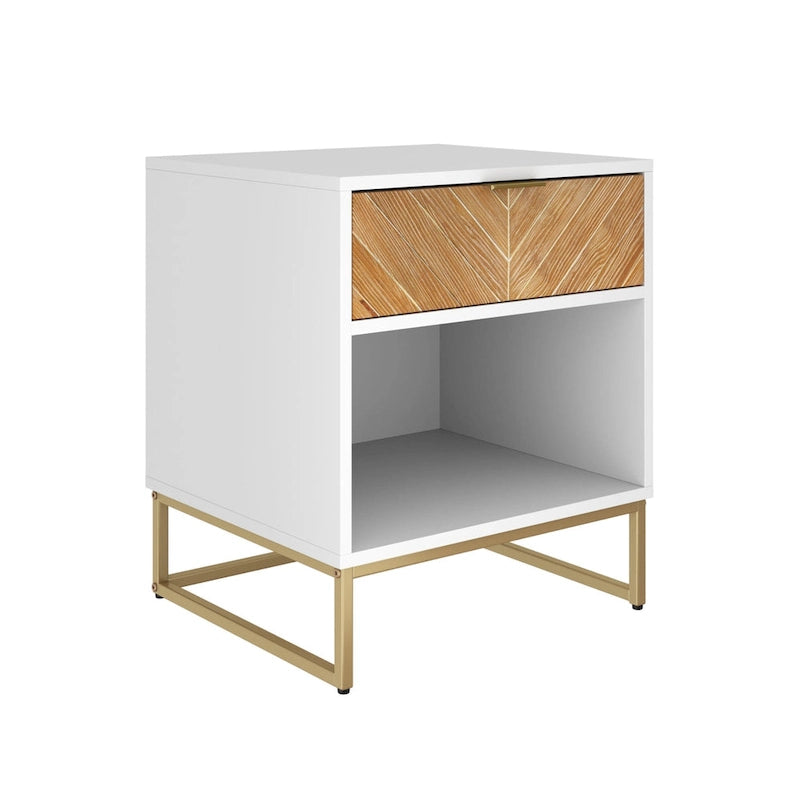Rustic Walnut Nightstand with Matte Black Metal Legs, Drawer & Open Shelf – Lifetime Warranty