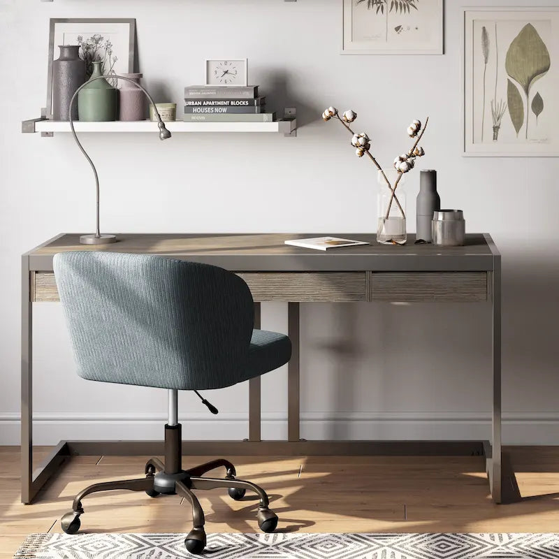 Solid Acacia Wood Industrial Office Desk – Natural Live-Edge Style, Metal Frame, Home & Office Use