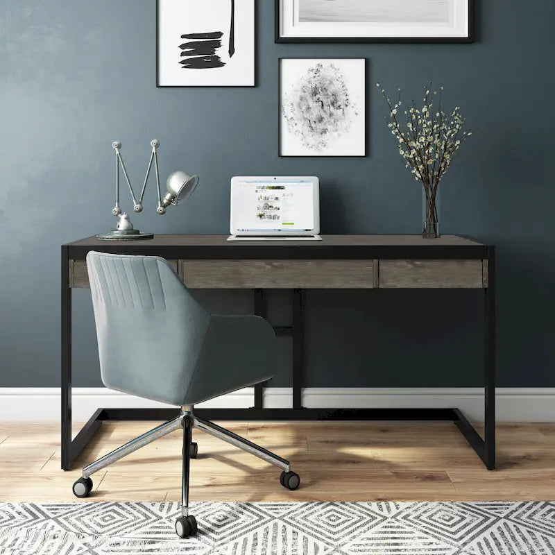 Solid Acacia Wood Industrial Office Desk – Natural Live-Edge Style, Metal Frame, Home & Office Use