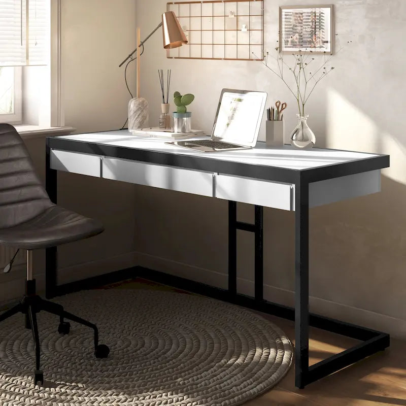 Solid Acacia Wood Industrial Office Desk – Natural Live-Edge Style, Metal Frame, Home & Office Use