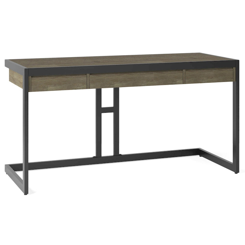 Solid Acacia Wood Industrial Office Desk – Natural Live-Edge Style, Metal Frame, Home & Office Use