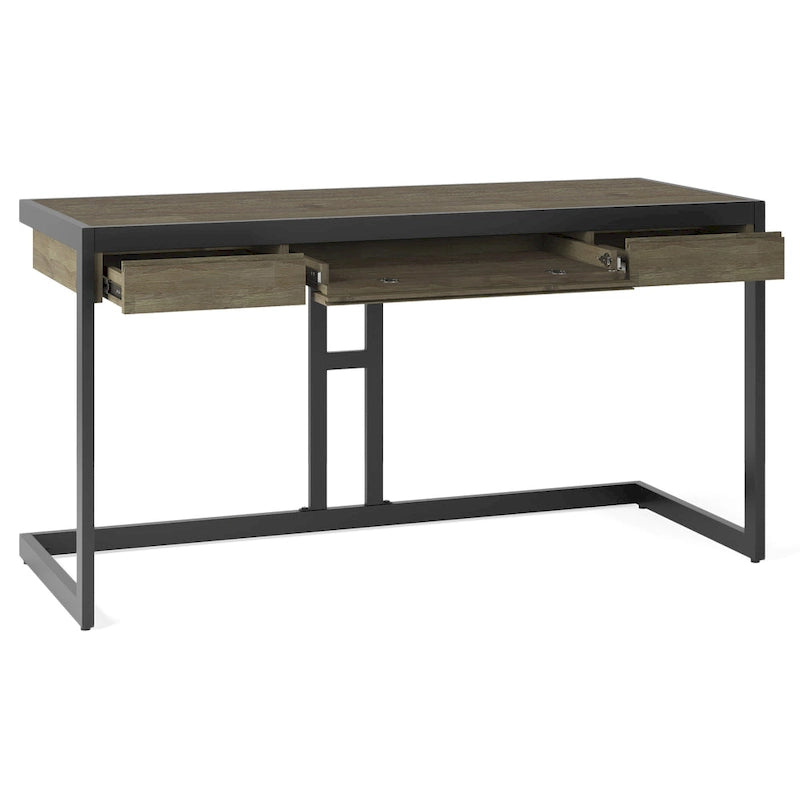 Solid Acacia Wood Industrial Office Desk – Natural Live-Edge Style, Metal Frame, Home & Office Use