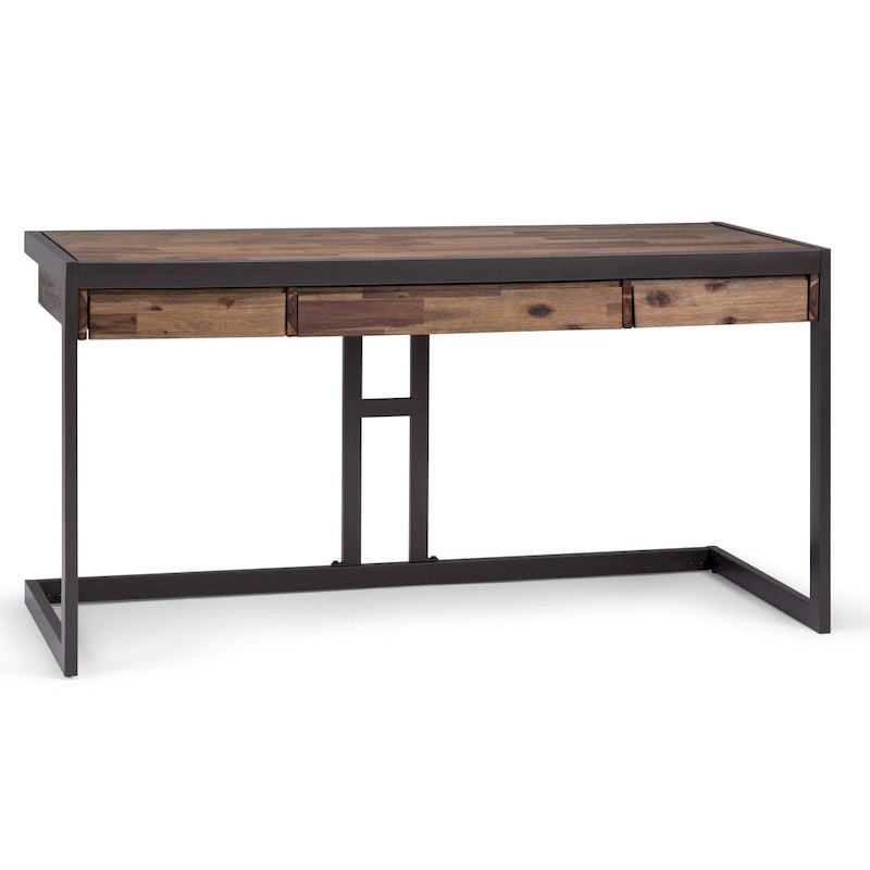 Solid Acacia Wood Industrial Office Desk – Natural Live-Edge Style, Metal Frame, Home & Office Use