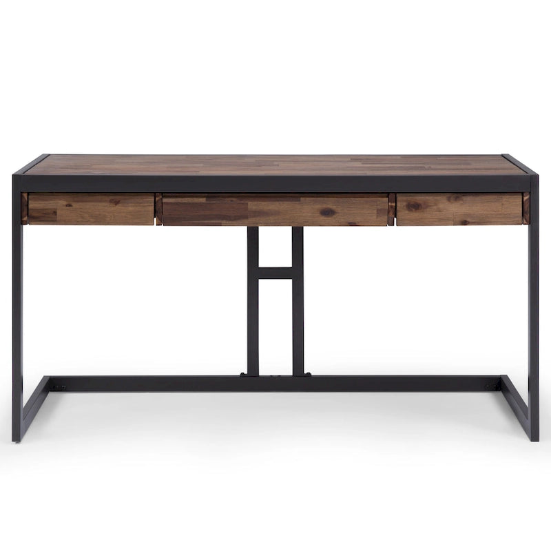 Solid Acacia Wood Industrial Office Desk – Natural Live-Edge Style, Metal Frame, Home & Office Use