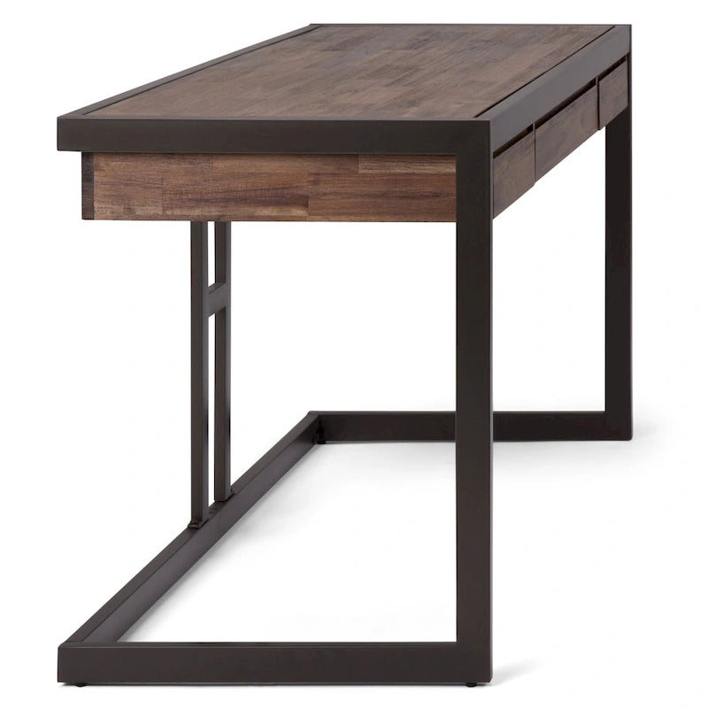 Solid Acacia Wood Industrial Office Desk – Natural Live-Edge Style, Metal Frame, Home & Office Use