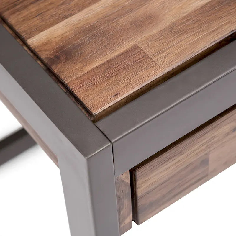 Solid Acacia Wood Industrial Office Desk – Natural Live-Edge Style, Metal Frame, Home & Office Use