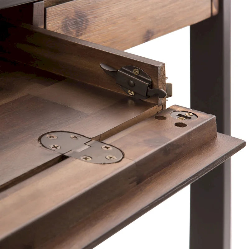 Solid Acacia Wood Industrial Office Desk – Natural Live-Edge Style, Metal Frame, Home & Office Use