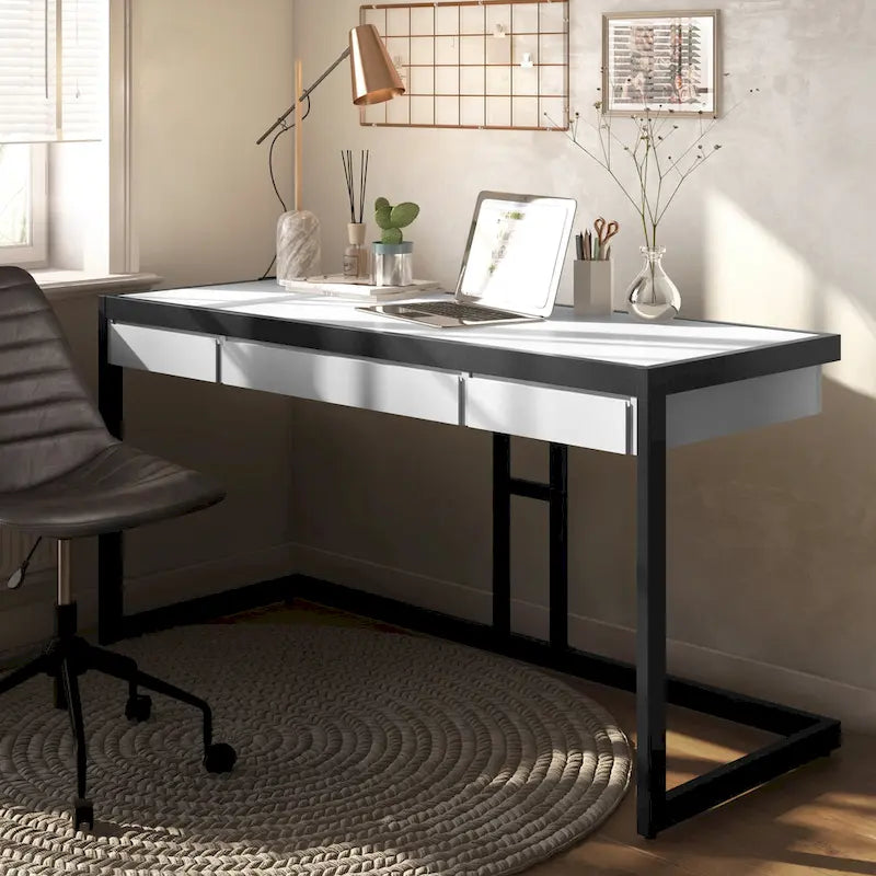 Solid Acacia Wood Industrial Office Desk – Natural Live-Edge Style, Metal Frame, Home & Office Use