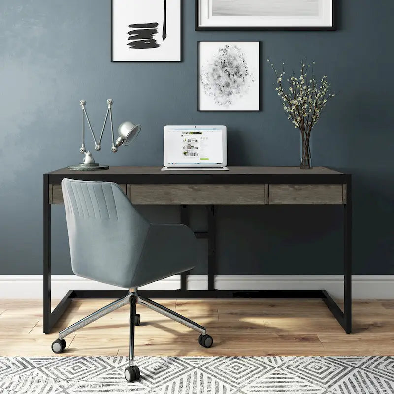 Solid Acacia Wood Industrial Office Desk – Natural Live-Edge Style, Metal Frame, Home & Office Use