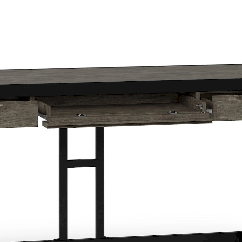 Solid Acacia Wood Industrial Office Desk – Natural Live-Edge Style, Metal Frame, Home & Office Use