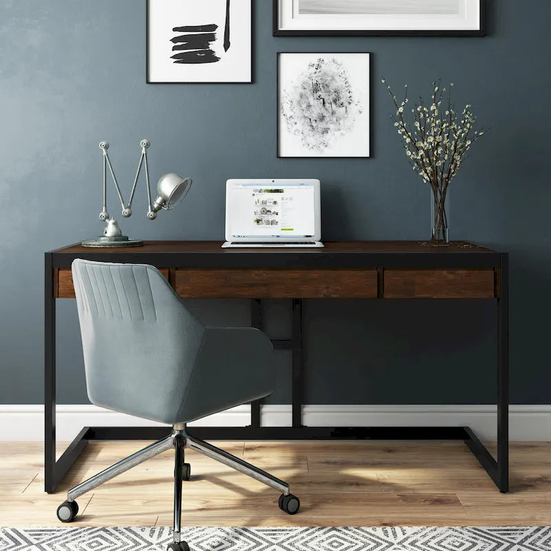 Solid Acacia Wood Industrial Office Desk – Natural Live-Edge Style, Metal Frame, Home & Office Use