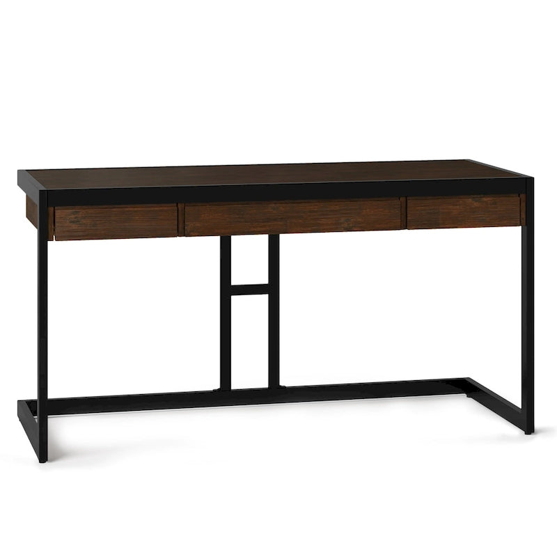Solid Acacia Wood Industrial Office Desk – Natural Live-Edge Style, Metal Frame, Home & Office Use