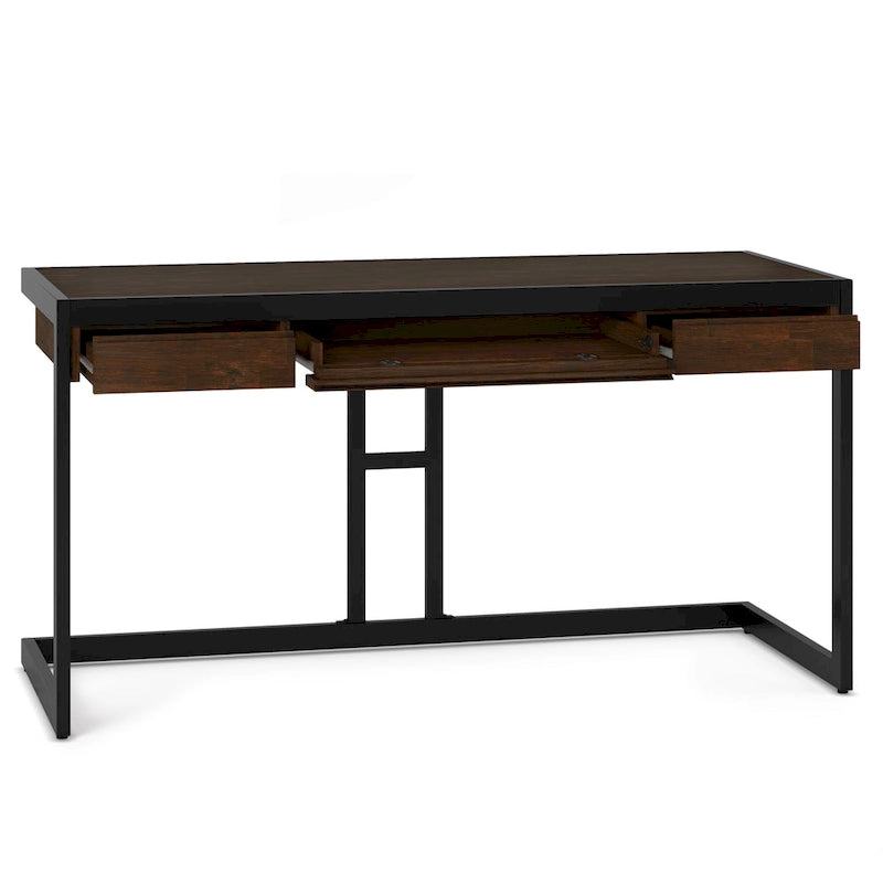 Solid Acacia Wood Industrial Office Desk – Natural Live-Edge Style, Metal Frame, Home & Office Use