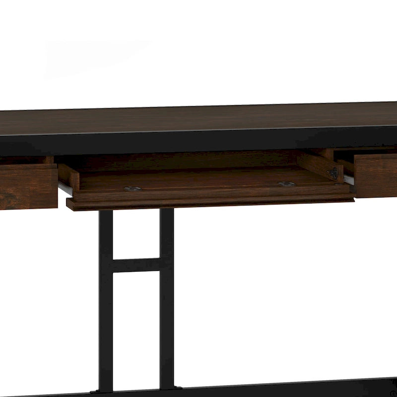 Solid Acacia Wood Industrial Office Desk – Natural Live-Edge Style, Metal Frame, Home & Office Use