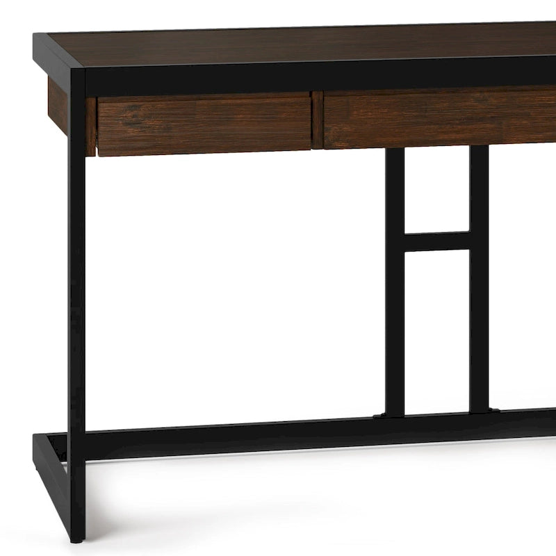 Solid Acacia Wood Industrial Office Desk – Natural Live-Edge Style, Metal Frame, Home & Office Use