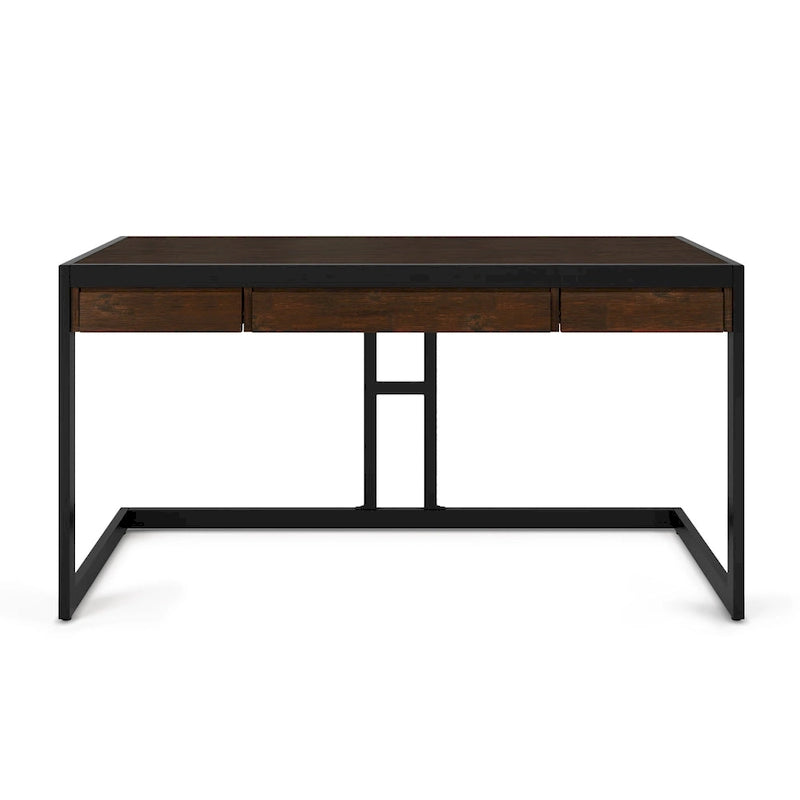 Solid Acacia Wood Industrial Office Desk – Natural Live-Edge Style, Metal Frame, Home & Office Use