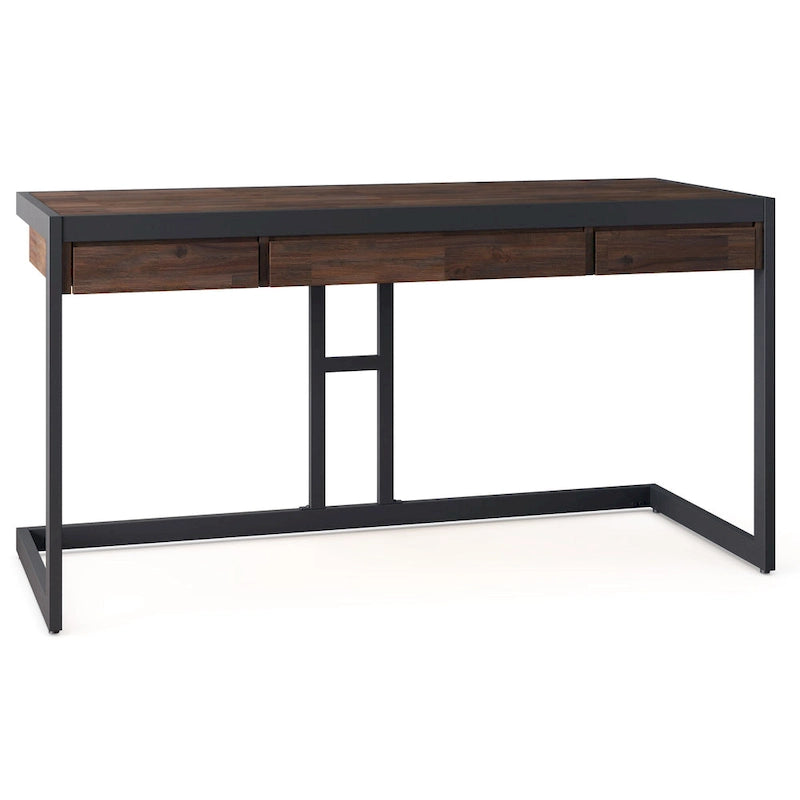 Solid Acacia Wood Industrial Office Desk – Natural Live-Edge Style, Metal Frame, Home & Office Use