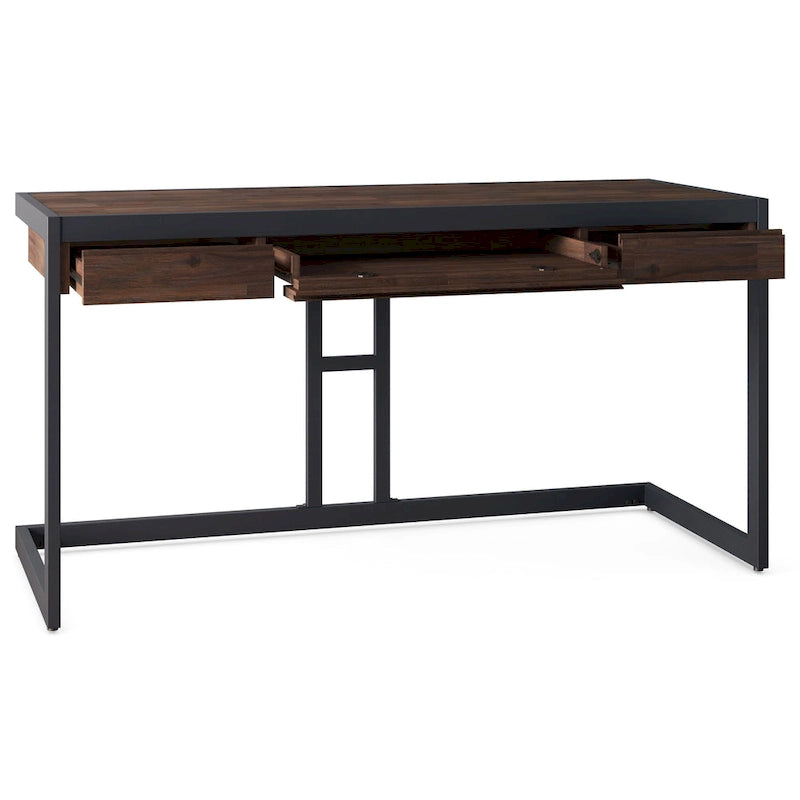 Solid Acacia Wood Industrial Office Desk – Natural Live-Edge Style, Metal Frame, Home & Office Use