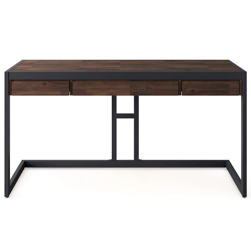 Solid Acacia Wood Industrial Office Desk – Natural Live-Edge Style, Metal Frame, Home & Office Use