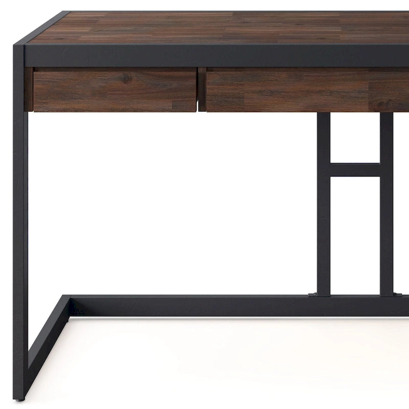 Solid Acacia Wood Industrial Office Desk – Natural Live-Edge Style, Metal Frame, Home & Office Use