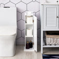 Slim Bathroom Floor Storage Cabinet with Door & Open Shelves – White, Space-Saving Vertical Design