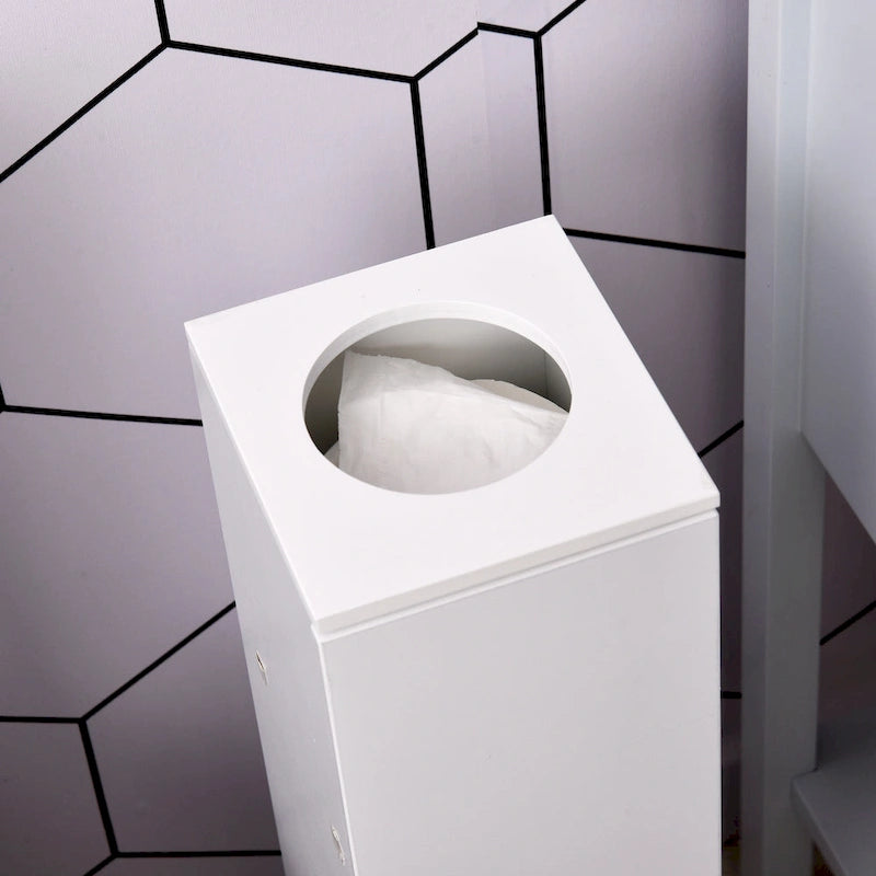 Slim Bathroom Floor Storage Cabinet with Door & Open Shelves – White, Space-Saving Vertical Design