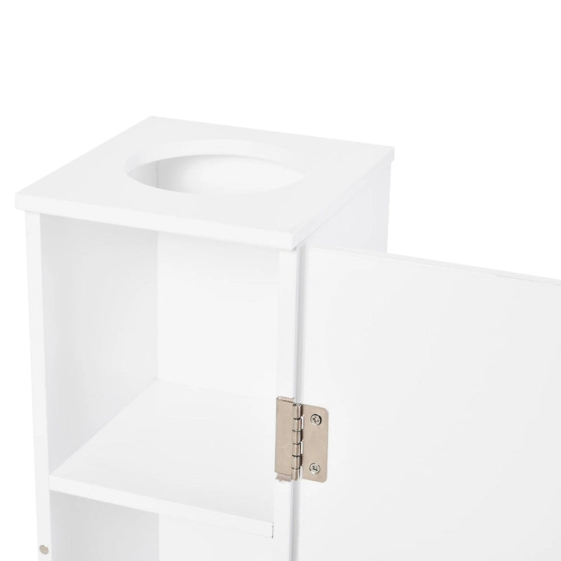 Slim Bathroom Floor Storage Cabinet with Door & Open Shelves – White, Space-Saving Vertical Design