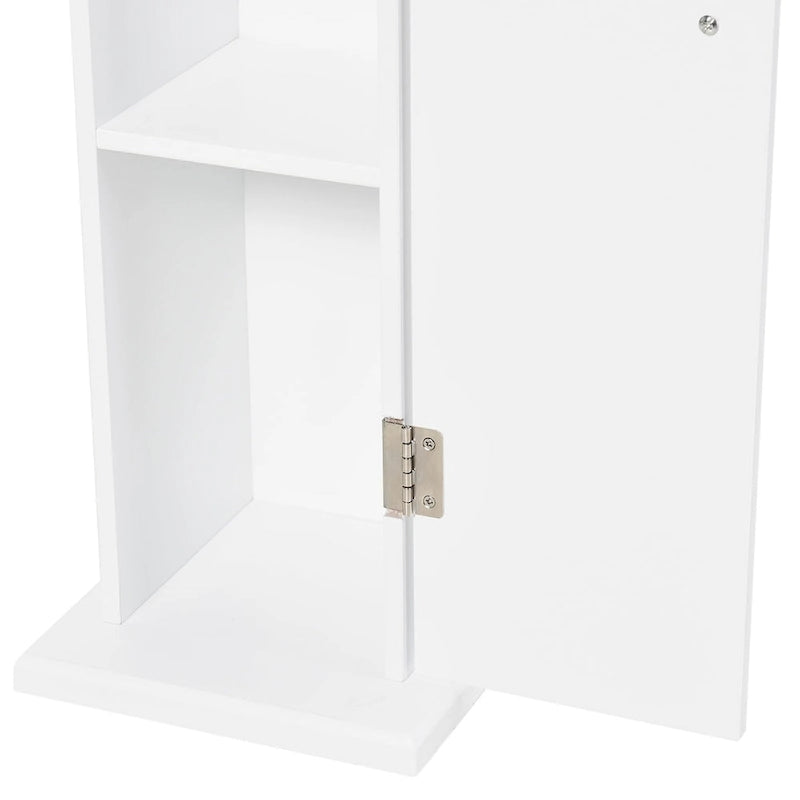 Slim Bathroom Floor Storage Cabinet with Door & Open Shelves – White, Space-Saving Vertical Design