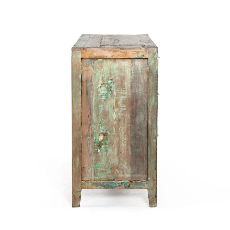 Reclaimed Teak Wood Dresser with Hexagon Drawer Fronts – Vintage Finish, Ball Bearing Glides, 5 or 6 Drawer