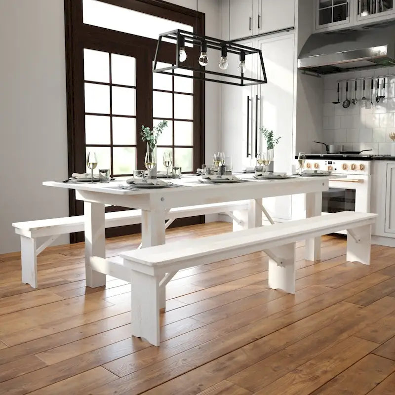 8ft Solid Pine Folding Farmhouse Dining Table – 96"x40", 4 Finishes, Indoor & Outdoor Use