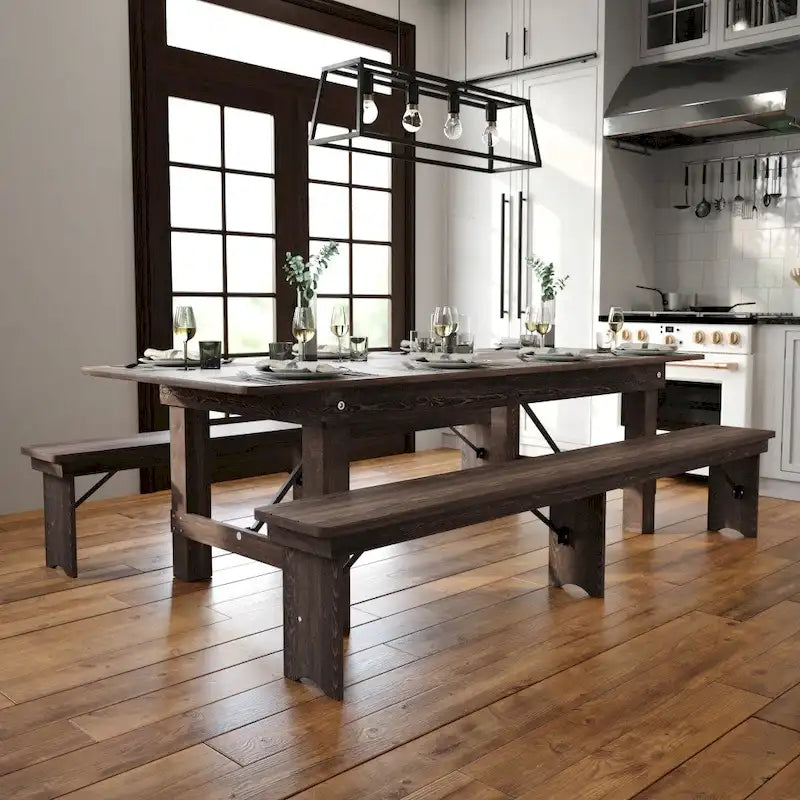 8ft Solid Pine Folding Farmhouse Dining Table – 96"x40", 4 Finishes, Indoor & Outdoor Use