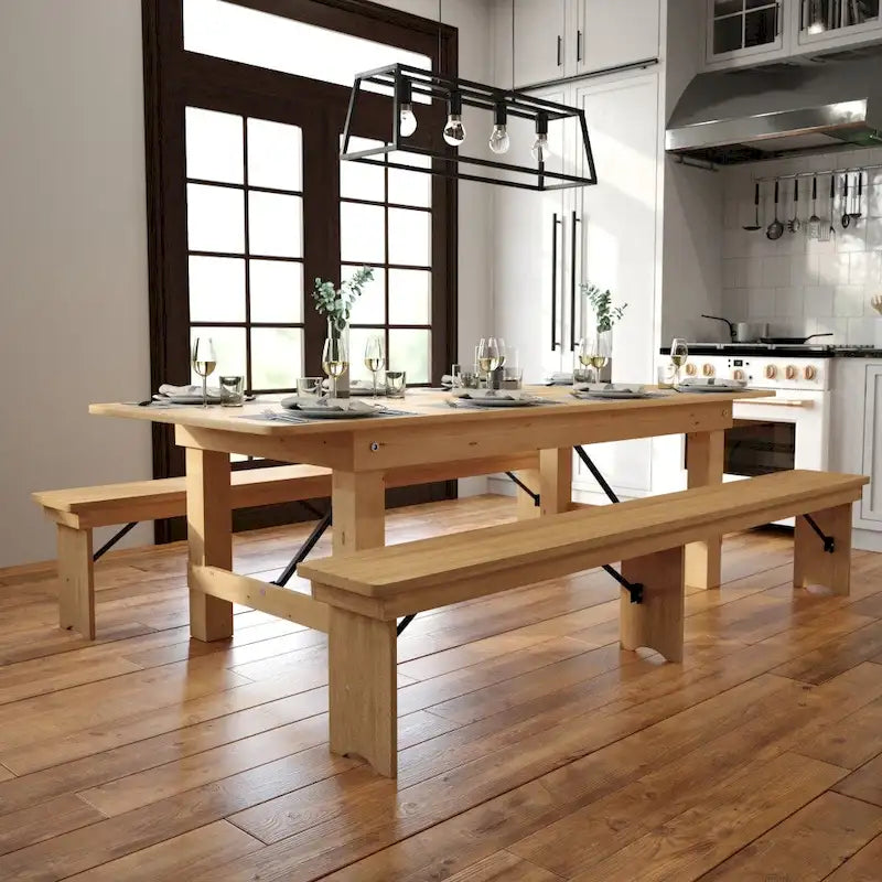 8ft Solid Pine Folding Farmhouse Dining Table – 96"x40", 4 Finishes, Indoor & Outdoor Use